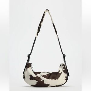 ZARA Cow-Print Shoulder Bag — Cream & Brown